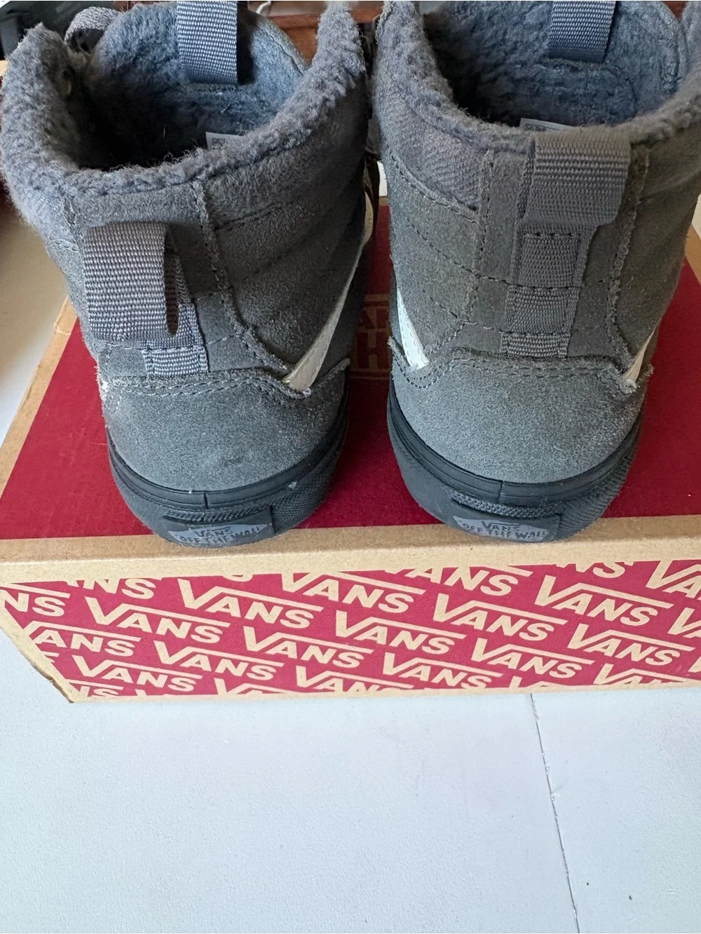 Vans Kids Gray High-Top Sneakers with White Side Stripe